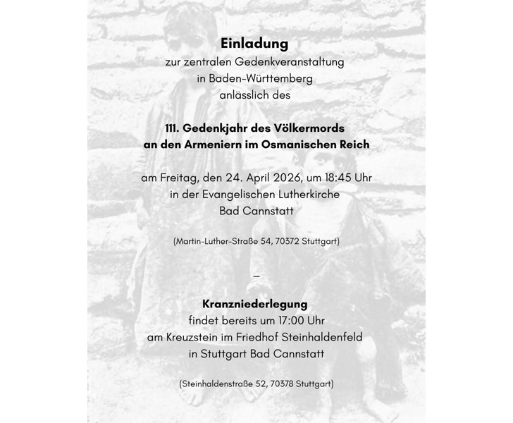 111. Gedenkjahr des Völkermords an den Armeniern im Osmanischen Reich