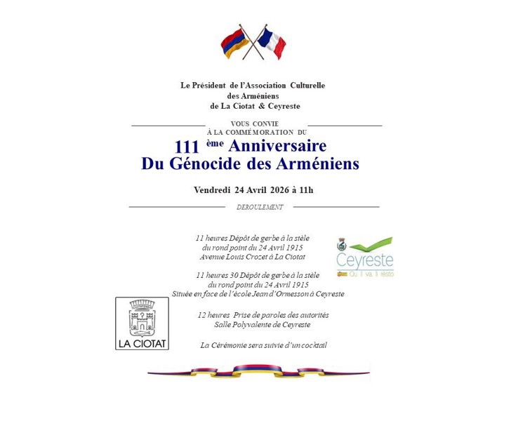 111ème Anniversaire du Génocide des Arméniens