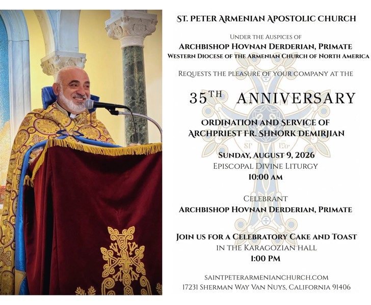 35th Anniversary Ordination and Service of Archpriest Fr. Shnork Demirjian