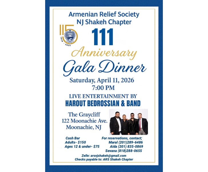 Armenian Relief Society NJ Shakeh Chapter 111 Anniversary Gala Dinner