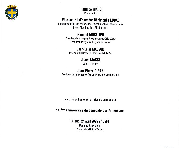 Cérémonie Nationale du 24 Avril 1915 Génocide des Arméniens