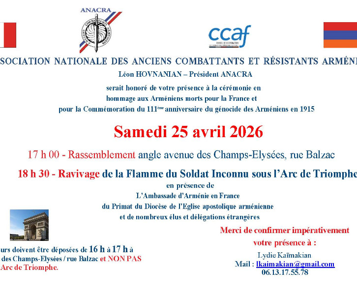 CEREMONIE OFFICIELLE 111ème ANNIVERSAIRE GENOCIDE ARMENIEN