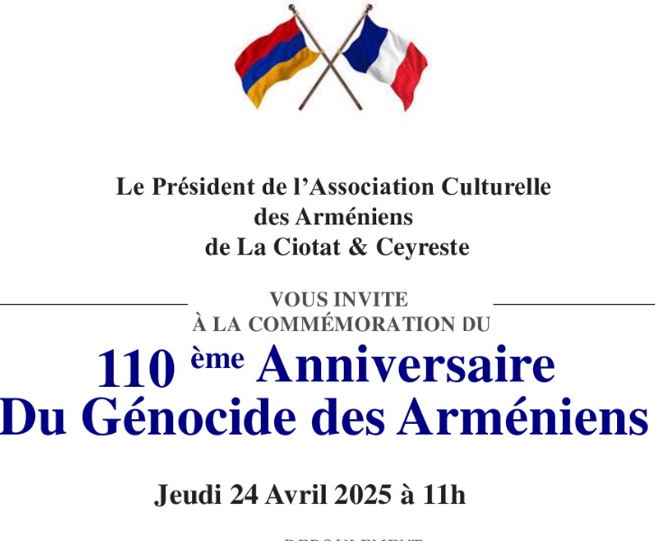 Commémoration du 110ème anniversaire du Génocide des Arméniens à La Ciotat et Ceyreste