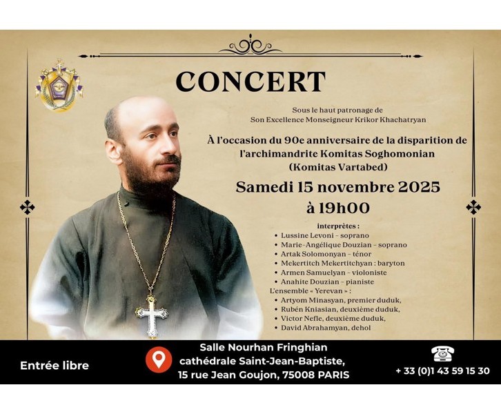 Concert commémoratif à l'occasion du 90e anniversaire de la disparition de l’archimandrite Komitas Soghomonian (Komitas Vartabed) 