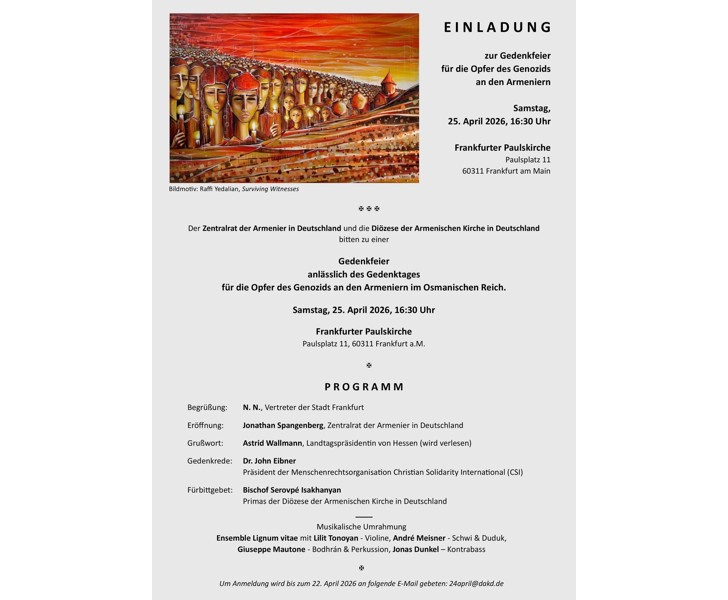 Gedenkfeier für die Opfer des Genozids an den Armeniern