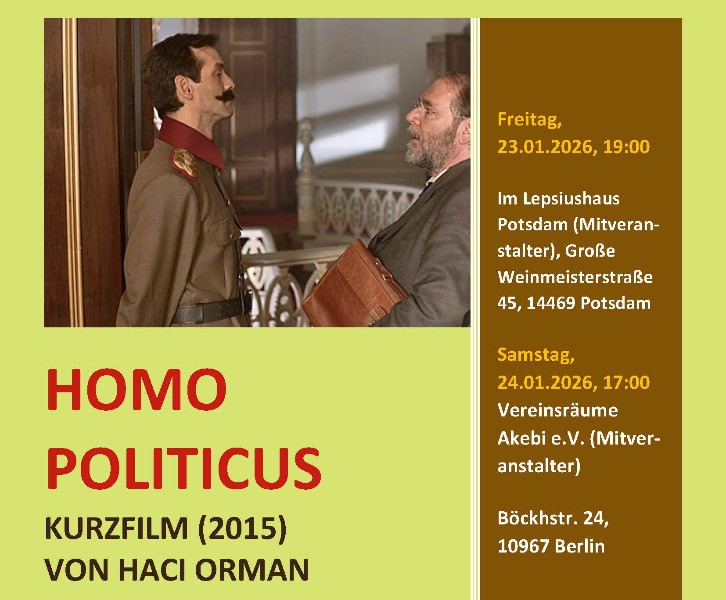 Homo Politicus: Kurzfilm (2015): Filmvorführung und Diskussion über Möglichkeiten und Herausforderungen ziviler Hilfe unter Kriegs- und Genozidbedingungen