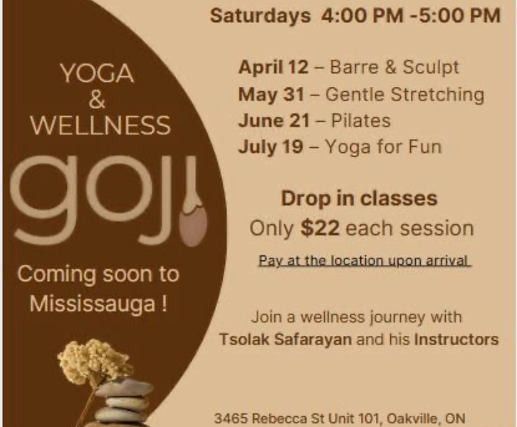 Monthly Armenian-Themed Yoga sessions at GOJI Yoga Studio in Oakville, Ontario