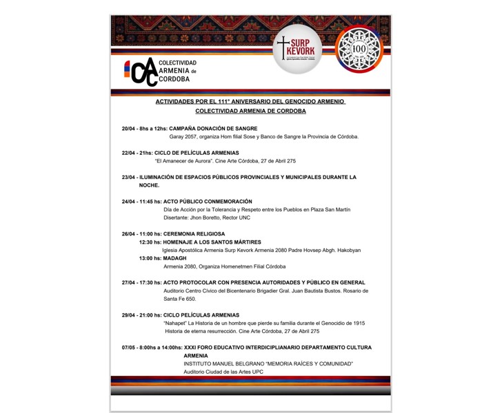 111° Aniversario del Genocidio Armenio