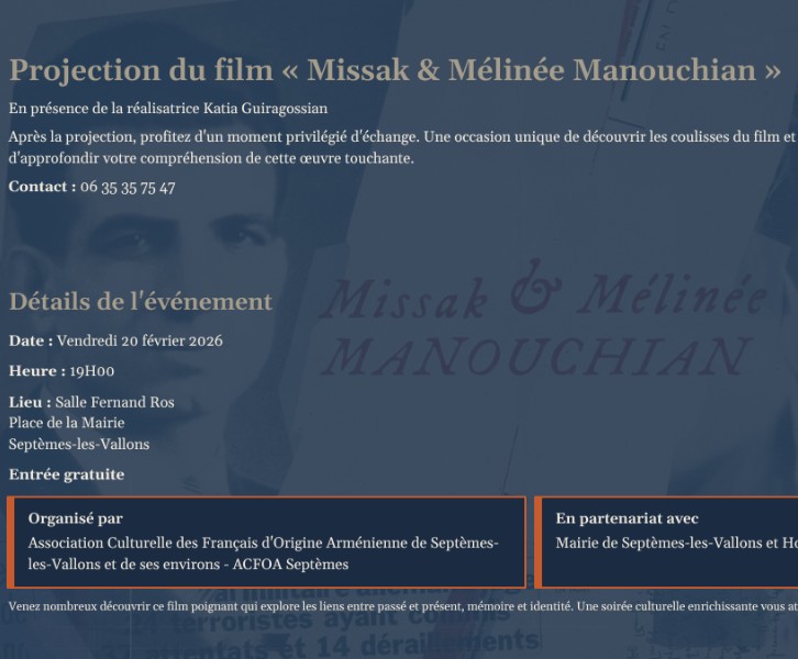Projection du film-documentaire 'Missak et Mélinée Manouchian', en présence de la réalisatrice Katia GUIRAGOSSIAN