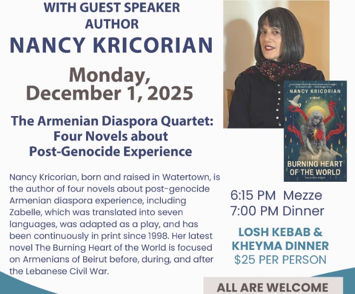 Saint James Men's Club Monthly Dinner with Guest Speaker Author Nancy Kricorian 