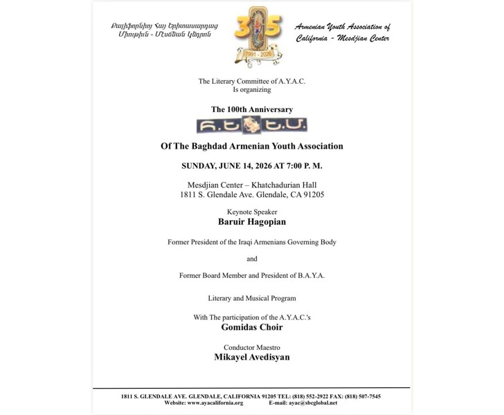 The 100th Anniversary of The Baghdad Armenian Youth Association